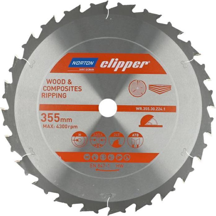 Norton Clipper, Lama, PIŁA TARCZOWA 355mm x 30mm x 24z DREWNO I KOMPOZYTY ATB (3,2 / 2,4)