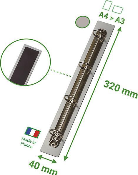 Actual product image Tarifold 4-ring mechanism Ø 40 mm aluminium suitable for DIN A5 / DIN A4 / DIN A3 (Silver)