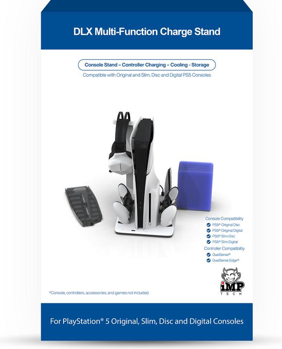 Produktbild Magni IMP DLX Stand - Charges Controllers(inc. Edge), 3sp Fan w. game, headset and remote store (PS5)