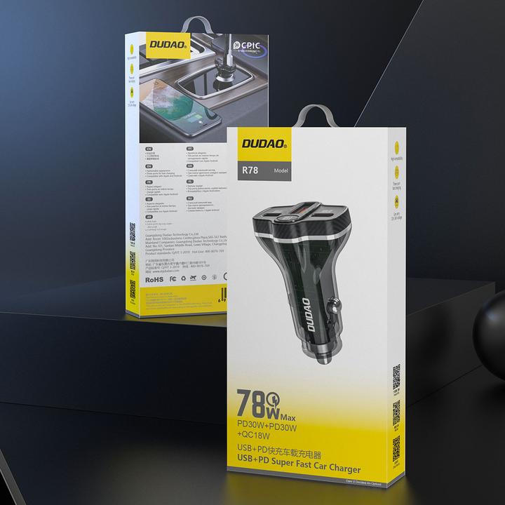 Immagine prodotto Dudao R78 78W Caricatore da auto USB-C PD / 2xUSB-A QC - Nero