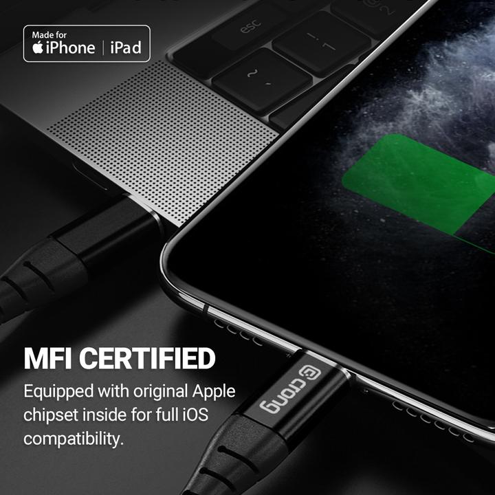 Actual product image Crong USB USB-C - lightning cable, 1.5 m black (CRG-AL15USCL-BLK) (1.50 m, USB 3.0)