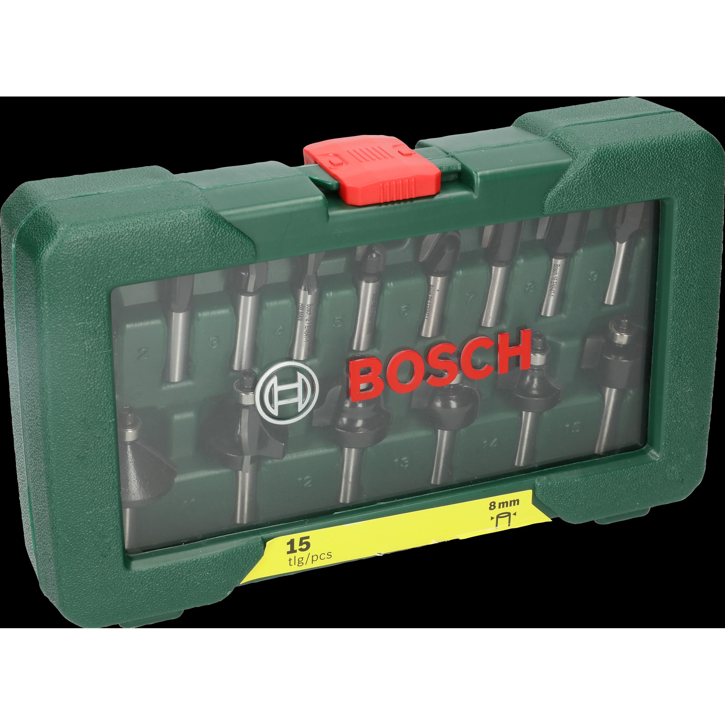 Bosch Zubehör, Fräser, HM-Fräser-Set mit 8 mm Schaft, 15-teilig