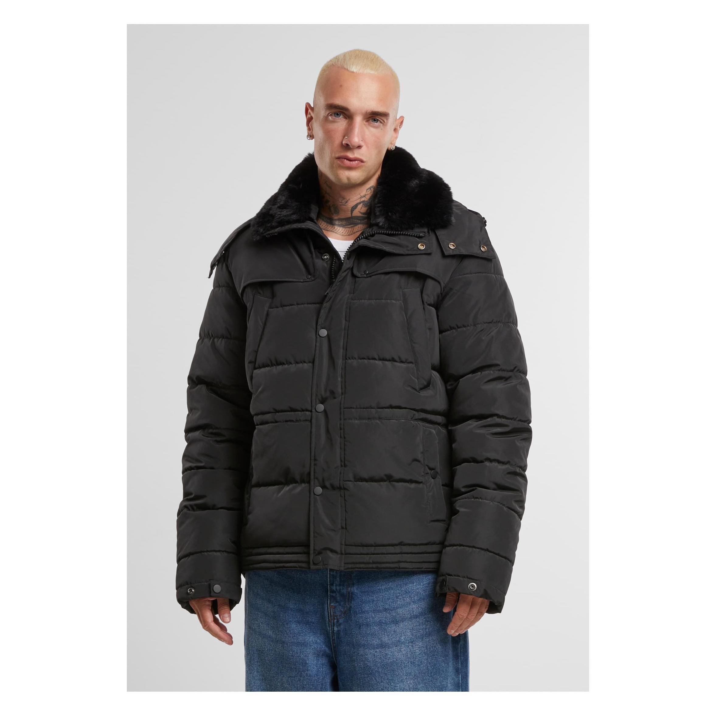 Urban Classics, Herren, Winterjacken, Puffer Jacket With Detachable Fur Collar - 175173, Schwarz, (5XL, L)
