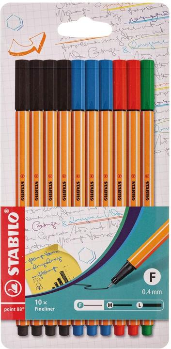 Produktbild STABILO Fineliner point 88® Strichstärke: 0,4 mm Schreibfarbe: rot, blau, grün, schwarz (Sortiert, 10 x)