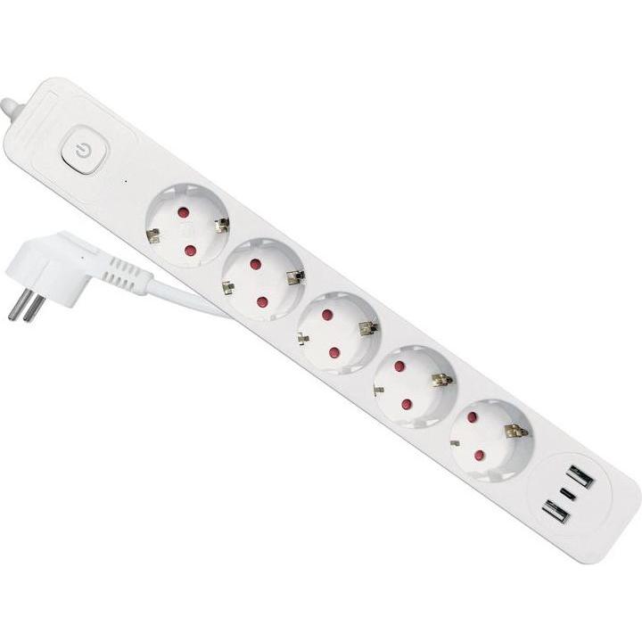 equip, Ciabatta multipresa, Steckdosenleiste 5-fach Schuko 1,5m mit 3xUSB+Schalter (5x, CEE 7/3, CEE 7/7, 2.50 m)