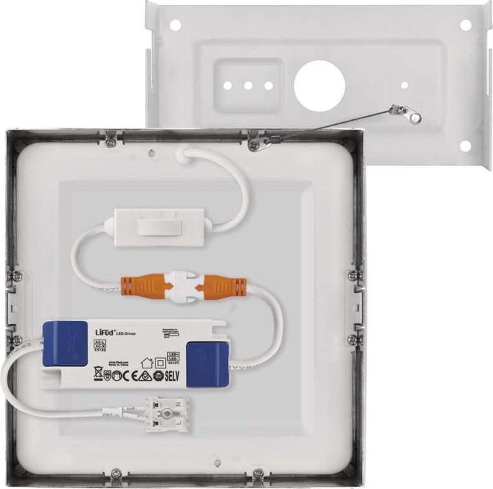 Actual product image Emos Surface-mounted LED light NEXXO, square, silver, 12.5W, with Change CCT (1100 lm)