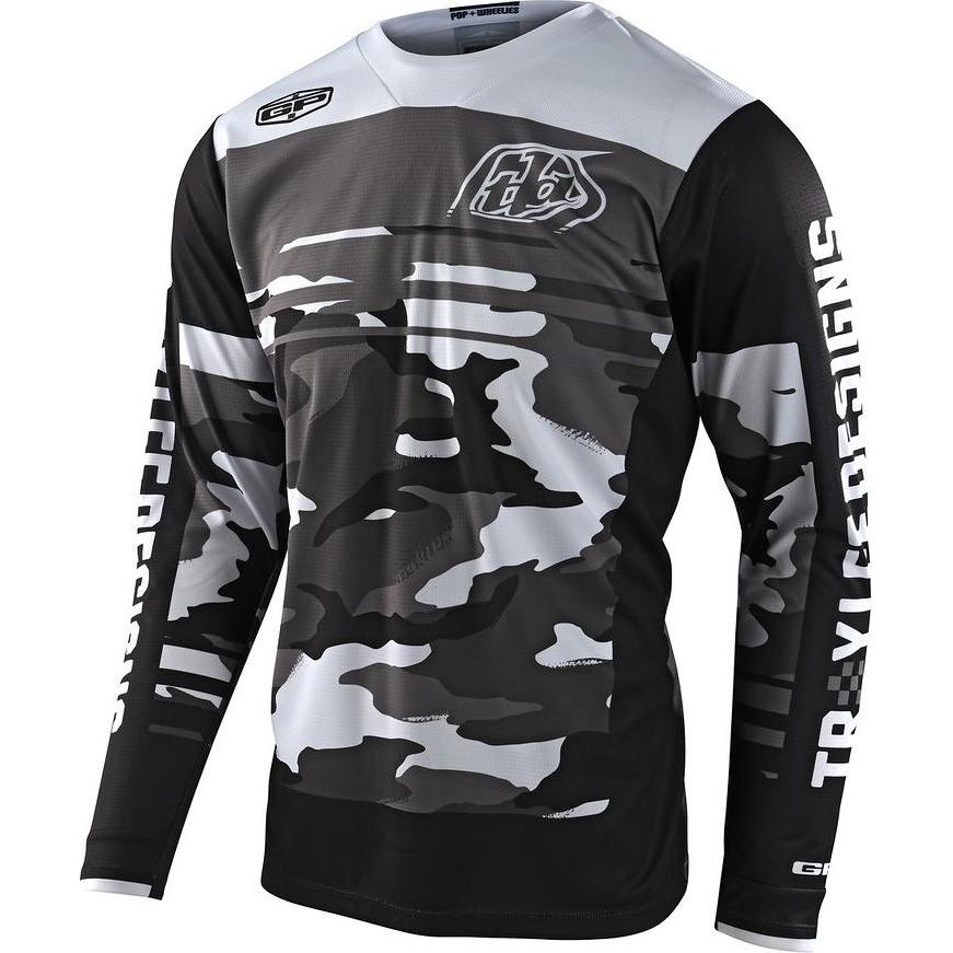 Troy Lee Designs, Bambini, Maglia ciclismo, GP Jersey, Formula Camo, black/gray, youth L SALE (L), Grigio, Nero, L