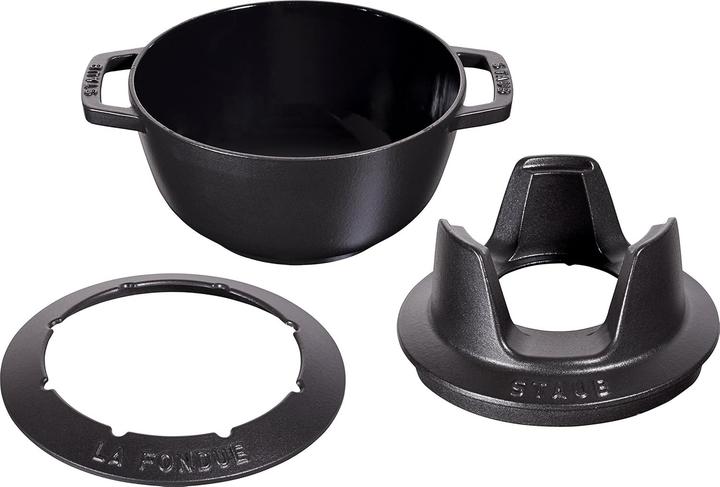 Productafbeelding Staub Fondueset zwart w. 2 handvatten, rond. 20 cm (Kaasfondue, Chocoladefondue)