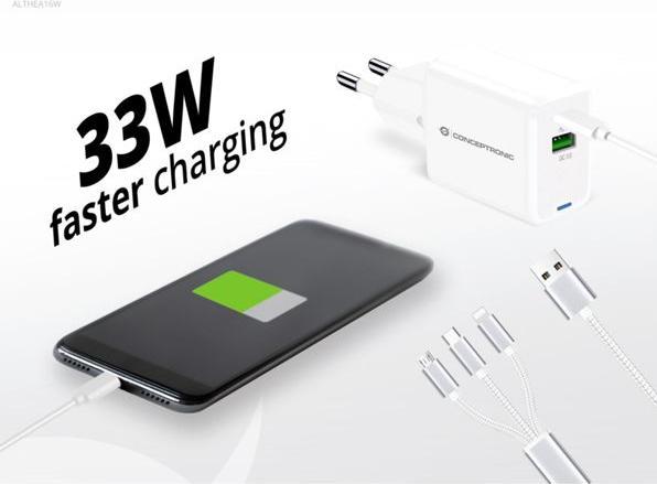 Image du produit Conceptronic Chargeur 2Port 33W,1xUSB-C,3-in-1 USB-A PD ws (33 W, 2 ports)