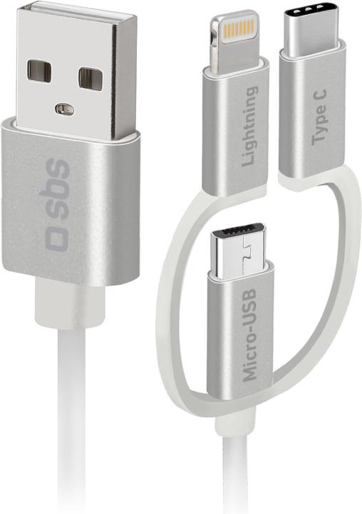Image du produit SBS Câble USB vers micro-USB avec adaptateurs Lightning et USB-C (1.20 m, USB 2.0)