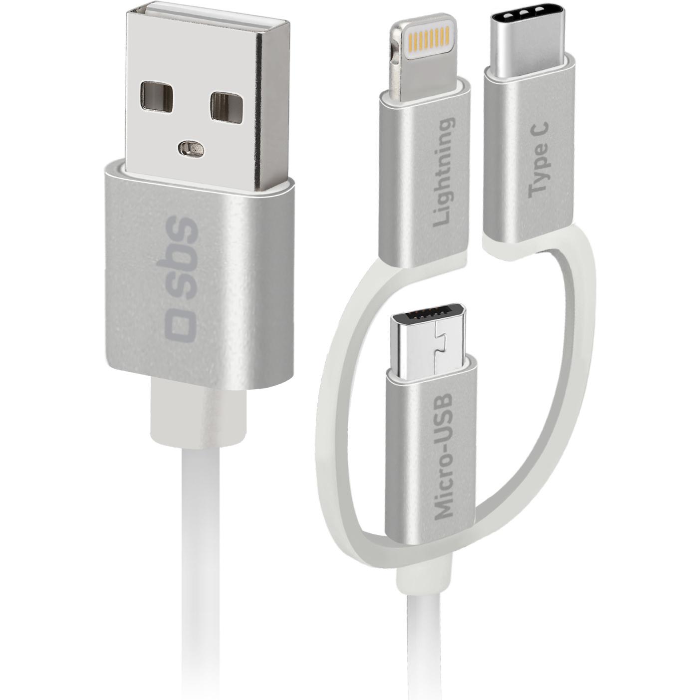 SBS USB zu Micro-USB-Kabel mit Lightning- und USB-C-Adaptern (1.20 m, USB 2.0), USB Kabel