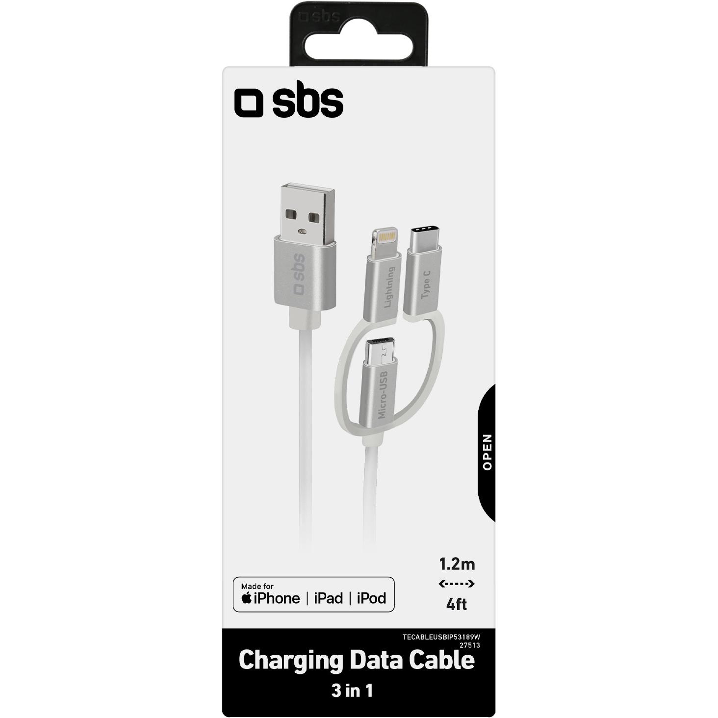 Thumbnail - SBS USB zu Micro-USB-Kabel mit Lightning- und USB-C-Adaptern (1.20 m, USB 2.0), USB Kabel