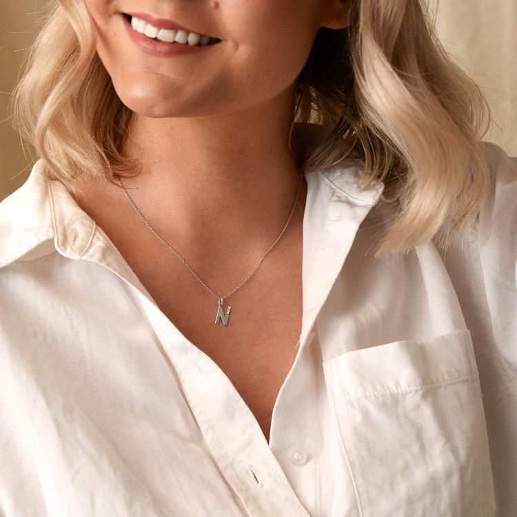 Thumbnail - Hot Diamonds, Halsschmuck, Diamant Buchstaben Halskette N, (Silber 925, 40 - 45 cm)