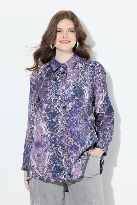 Actual product image Ulla Popken Agate Print Long Sleeve Button Down Tunic Blouse (50, 52)