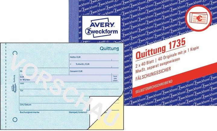 Avery Formularbuch "Quittung mit MwSt.", 4+1 (40 x)