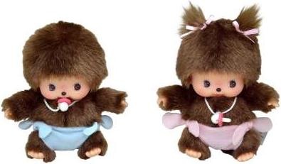 Produktbild Monchhichi Sekiguchi 235380 Original Bebichhichi Mädchen, aus braunem Plüsch, mit Windel und Zöpfen mit Schleif (20 cm)