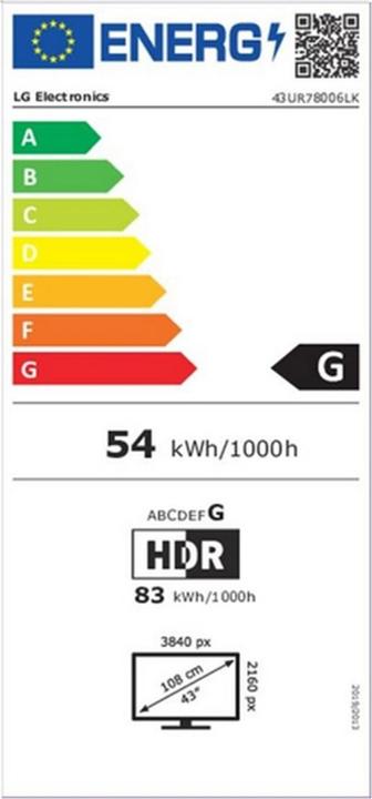 Energie-Label LG 43UR78006LK (43", UR78, LED, 4K, 2023)