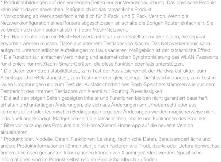 Voedingswaarden en ingrediënten Xiaomi Mesh System AX3000 NE 3-Pack