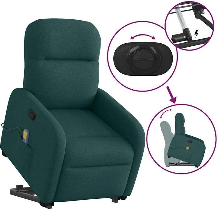 Immagine prodotto vidaXL Poltrona massaggiante con ausilio stand-up in tessuto verde scuro