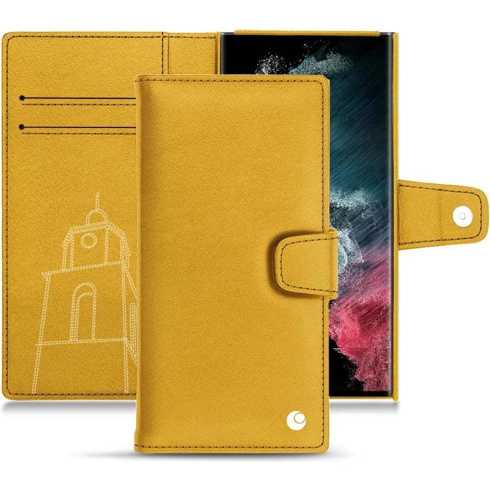 Noreve Lederschutzhülle Wallet (Samsung Galaxy S22 Ultra), Smartphone Hülle, Gelb