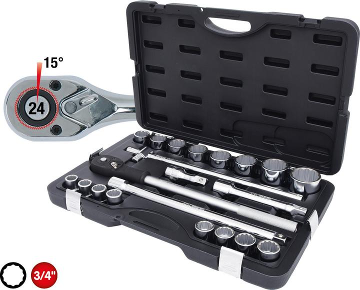 Actual product image KS Tools 1/4" socket set, 21 parts, external hexagonal, satin chrome plated (50 mm, 36 mm, 20 mm, 19 mm, 27 mm, 41 mm, 25 mm, 45 mm, 46 mm, 21 mm, 37 mm, 33 mm, 29 mm, 47 mm, 34 mm, 30 mm, 23 mm, 43 mm, 26 mm, 22 mm, 40 mm, 28 mm, 42 mm, 48 mm, 38 mm, 39 mm, 32 mm, 44 mm, 35 mm, 24 mm, 31 mm, 49 mm)