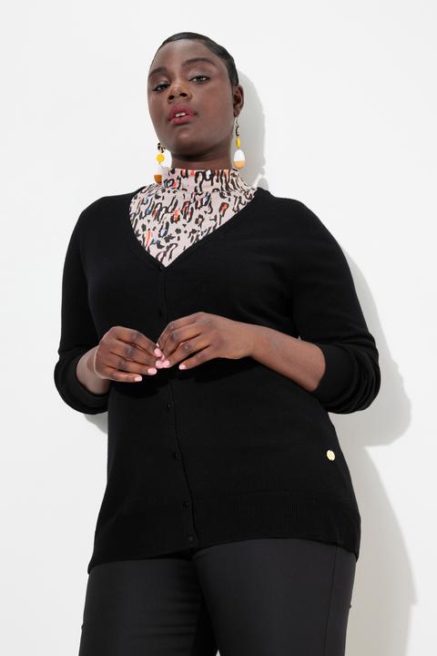 Produktbild Ulla Popken Strickjacke, edle Merinowolle, V-Ausschnitt, Knopfleiste (46, 48)