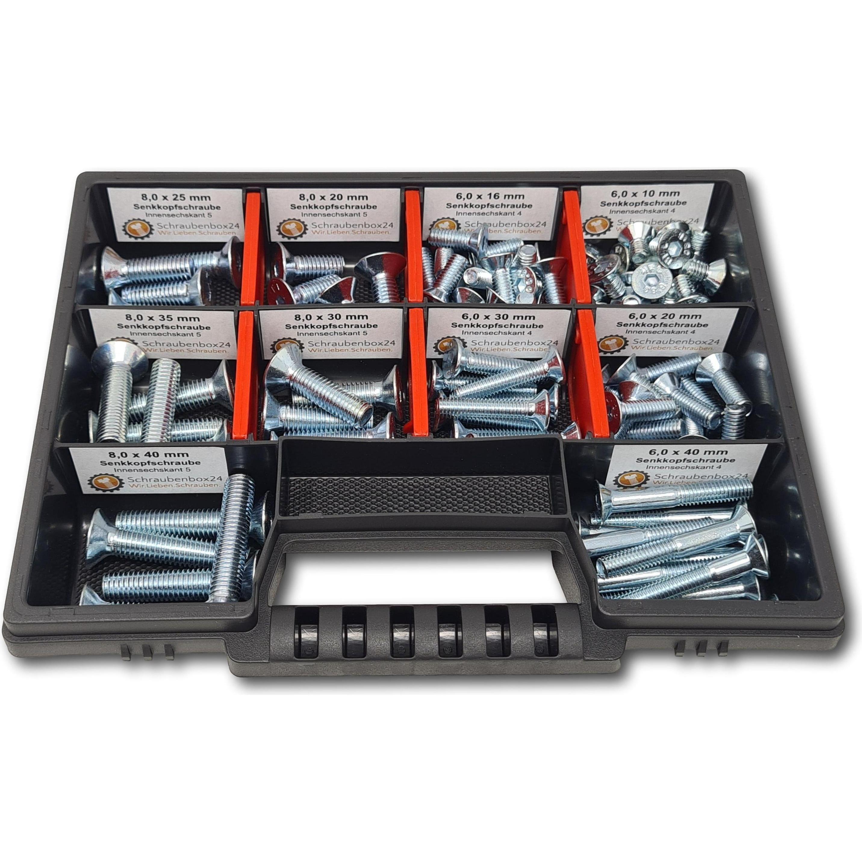 Thumbnail - Schraubenbox24, Schrauben, Senkkopfschrauben Sortiment M6-M8 // 10mm-40mm 105 tlg. Schraubenbox (105 Schrauben pro Stück...