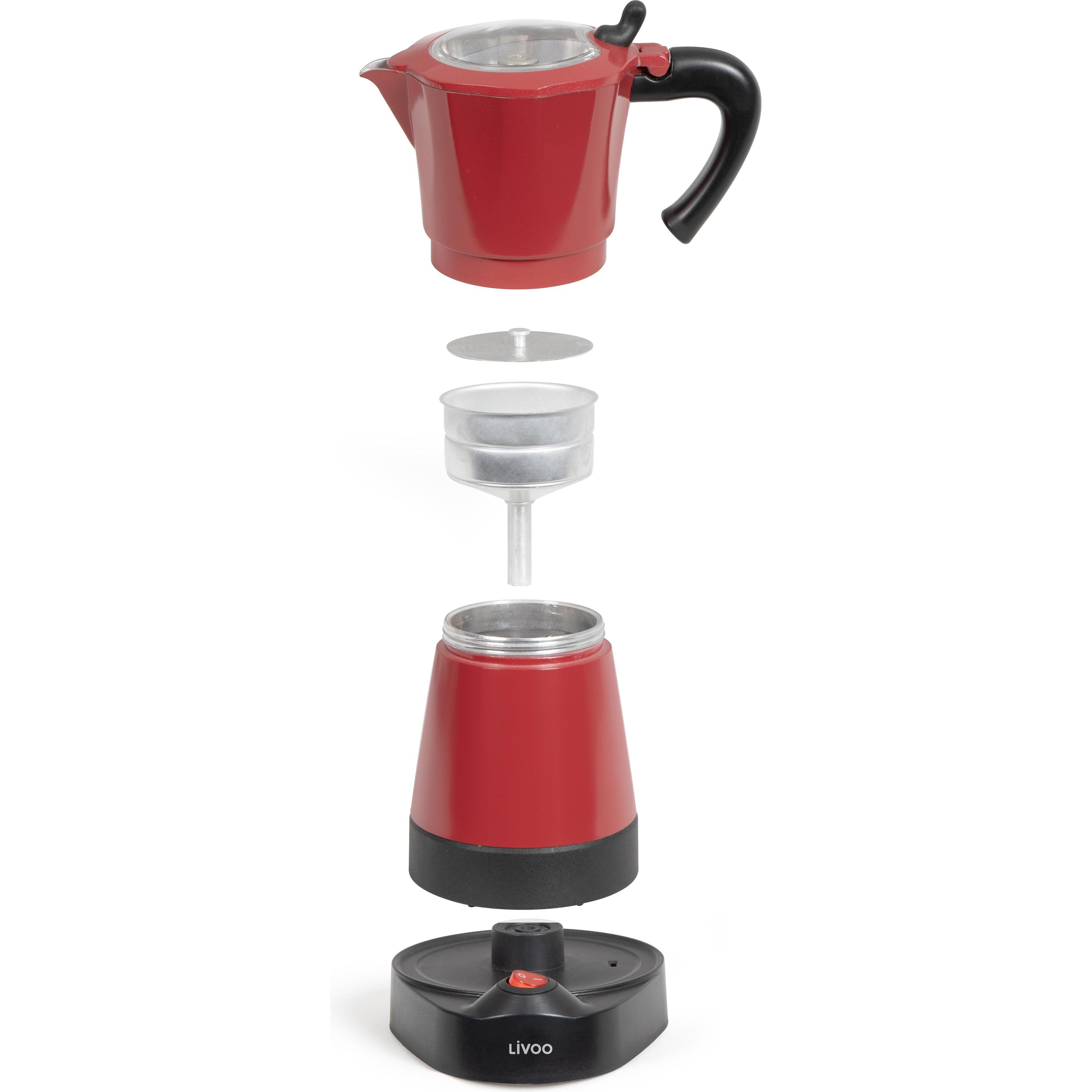 Thumbnail - Livoo Elektrische Mokkakanne, Espressokocher, Rot