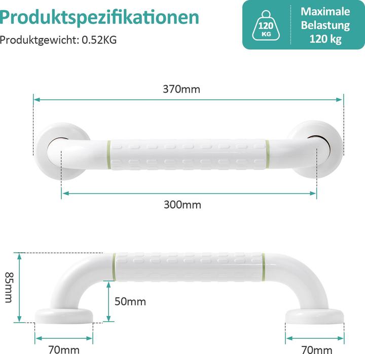 Produktbild Emke Badezimmer-Haltegriff Rutschfest Duschgriff, Bad oder Badewanne, 30cm, Weiss