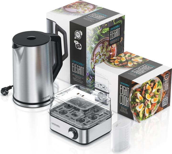 Actual product image Arendo Breakfast set, stainless steel kettle 1.5l with temperature setting & egg boiler 1-8 eggs, silver