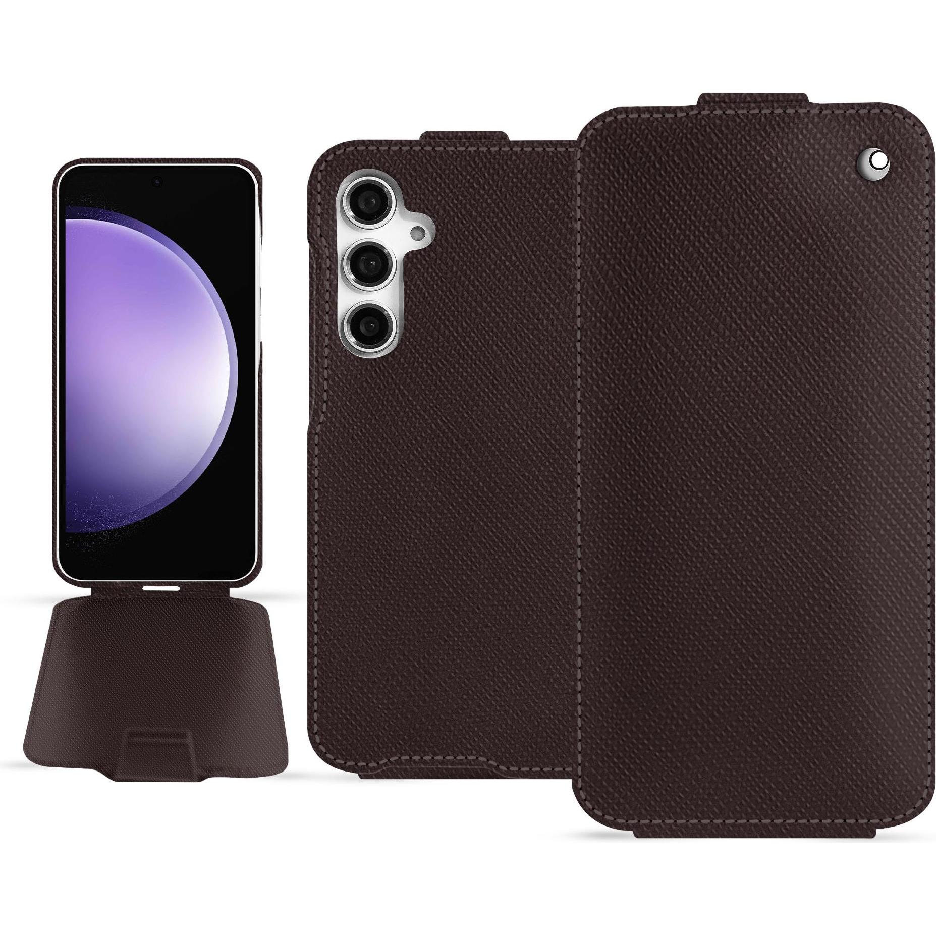 Noreve Lederschutzhülle vertikal (Samsung Galaxy S23 FE), Smartphone Hülle, Braun