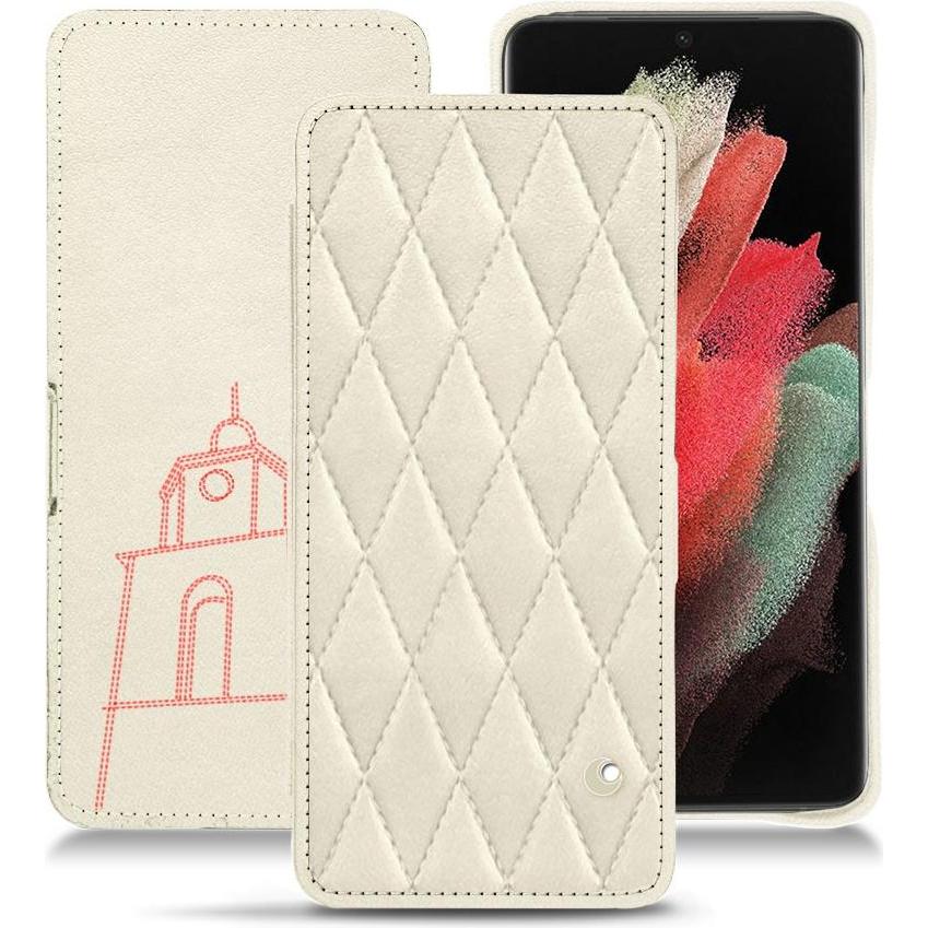 Thumbnail - Noreve Lederschutzhülle horizontal (Samsung Galaxy S21 Ultra), Smartphone Hülle, Weiss