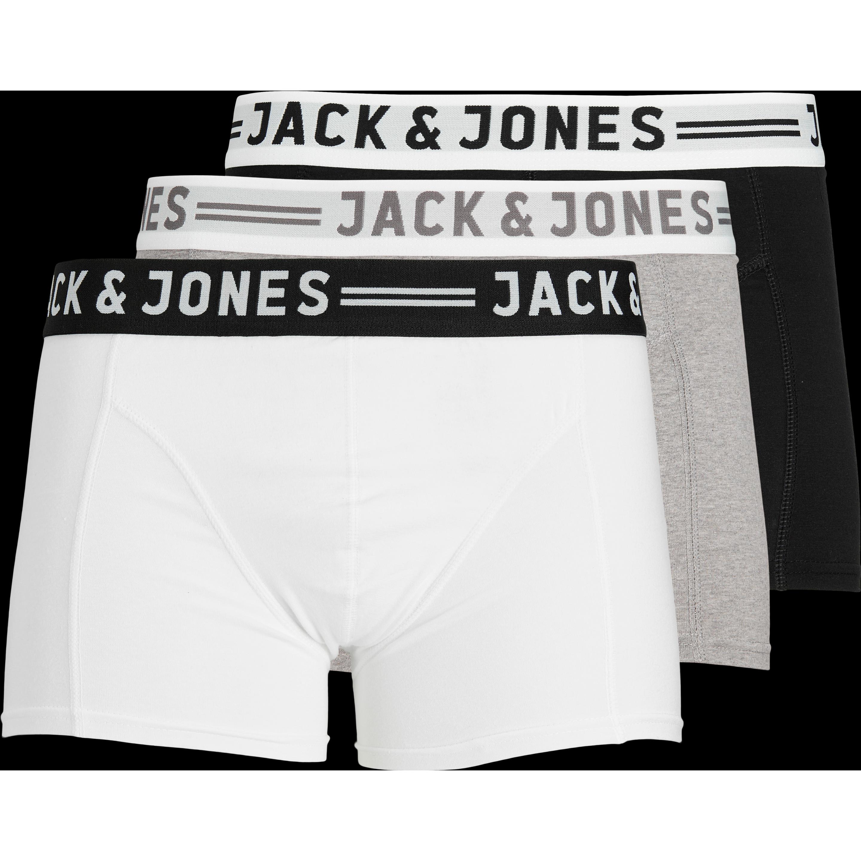 Jack & Jones, Herren, Unterhosen, Sense, Weiss, Schwarz, Grau, (M, 3er Pack)