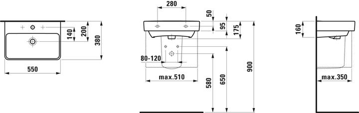 Produktbild Laufen Waschtisch PRO S compact 55 x 38 cm wei H8189580001041 (380 mm, 550 mm)