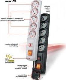 Produktbild Acar Listwa zasilająca F5 przeciwprzepięciowa 5 gniazd 3m czarny wtyczka prosta (W0101) (5x, CEE 7/5, 3 m)