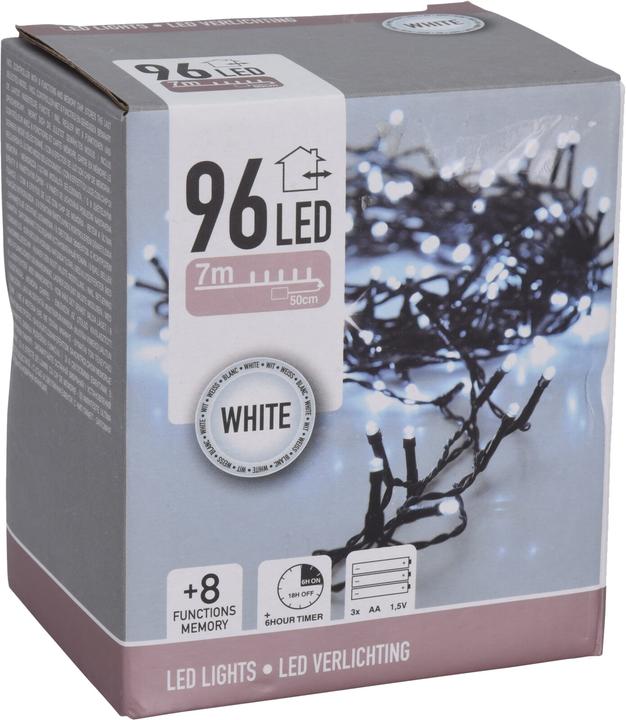 Image du produit Koopman LED-Lichterkette kaltweiss, 96 LEDs, Batteriebetrieben, schwarzes Kabel, Innen/Aussen, 7,50m (7.50 m)