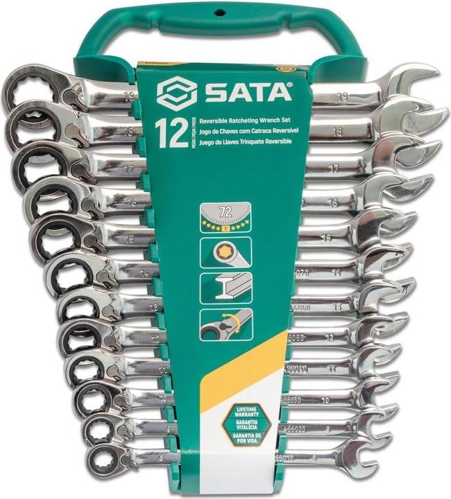Productafbeelding SATA Oogsleutel, 12-delig Met ratel Met schakelaar (10 mm, 11 mm, 12 mm, 13 mm, 14 mm, 15 mm, 16 mm, 17 mm, 18 mm, 19 mm, 8 mm, 9 mm)