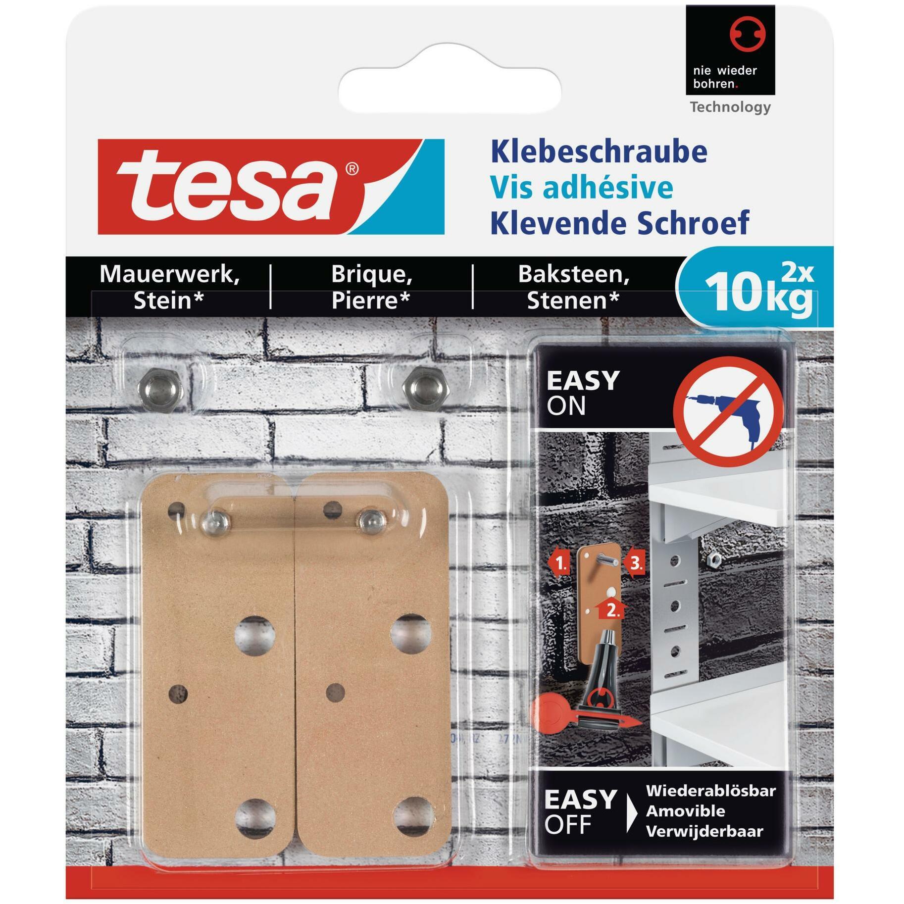tesa, Klebehaken + Klebenagel, Klebeschraube für Mauerwerk & Stein, viereckig