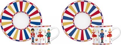 Bialetti Set mit 2 Nussknacker-Espressotassen und Untertassen (80 ml, 2 x)