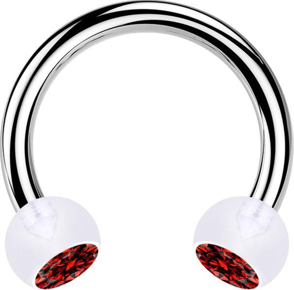 Produktbild Star Piercing Micro Circular Barbell silber mit zwei Kugeln transparent Kristall rot (ohne Messing, Chirurgenstahl 316L, Kunststoff)