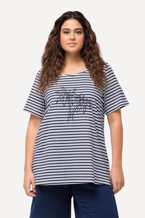 Produktbild Ulla Popken T-Shirt, Ringel, Palmenstickerei, Rundhals, Halbarm (56)