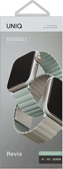 Actual product image Uniq pasek Revix Apple Watch Series 1/2/3/4/5/6/7/8/SE/SE2 38/40/41mm. Reversible Magnetic zielony-b (Silicone, Stainless steel, Stainless steel)