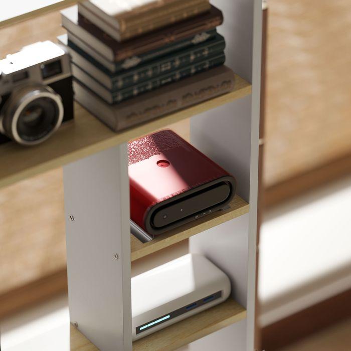 Produktbild Swisshandel24 Computertisch, Schreibtisch mit offenen Regalen und Ablagefächern, aus Stahl, Hellbraun+Weiss (113 x 45 x 138.50 cm)