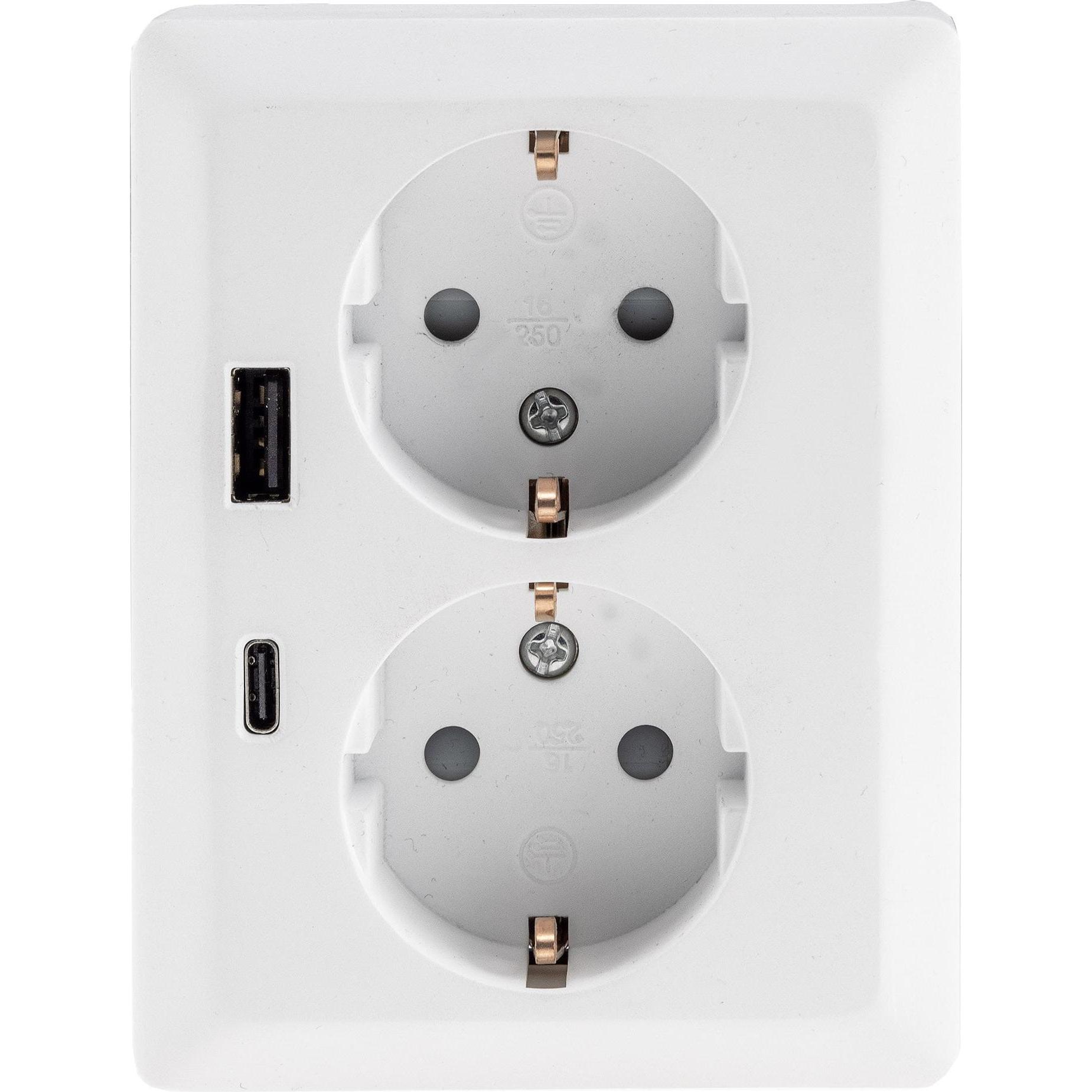Thumbnail - Milos Systems, Steckdose, MILOS Schutzkontakt-Steckdose 23719, 2-fach, 2in1, USB-A+C/PD, 16A/250V, weiss