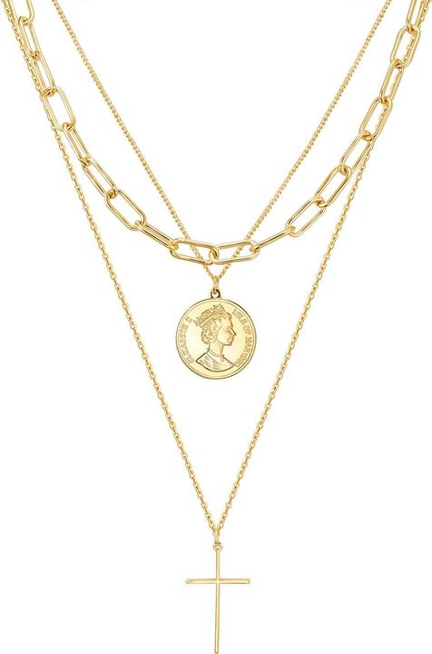 Produktbild Lulu & Jane Damen Kreuz/Münze Metall-Legierung gelbgold 49,0 cm Basiskette + 5,0 cm Verlängerung - 29385 (Metall-Legierung, 49 - 54 cm)