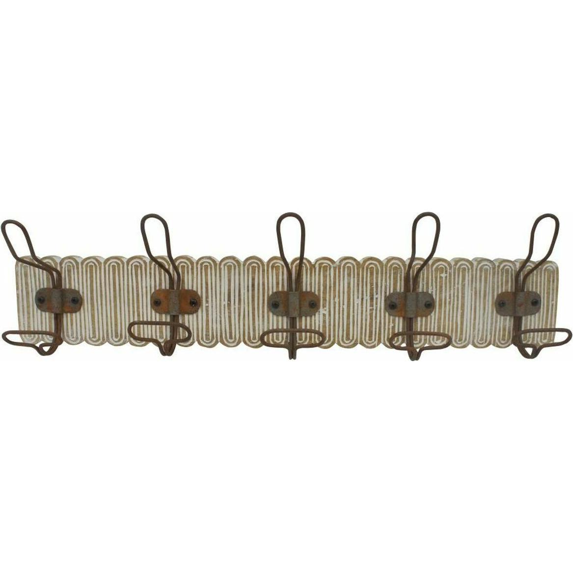 DKD Home Decor, Appendiabiti + Appendiabiti da parete, Wall mounted coat hanger Colonial Iron Mango wood 61 x 10 x 21 cm Stripped