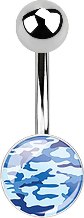 Immagine prodotto Star Piercing Banane silber mit zwei Kugeln und Bild Military blau (senza ottone, Acciaio chirurgico 316L)