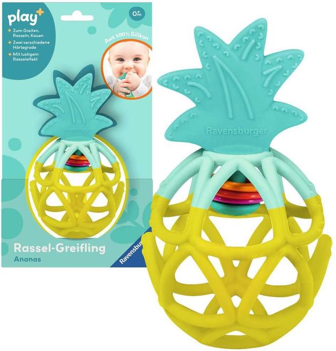 Actual product image Ravensburger 4869 play+ rattle clutching toy: pineapple, teething aid, silicone baby toy from 0