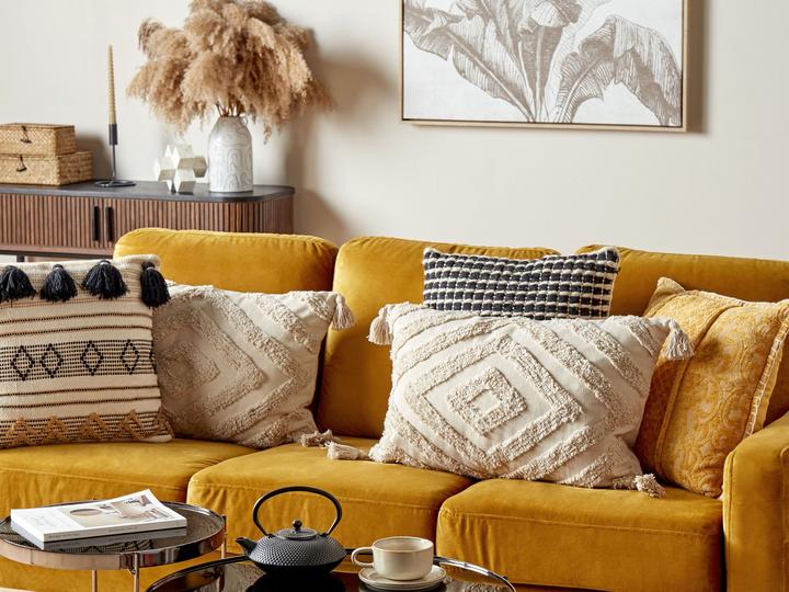 Produktbild Beliani Dekokissen geometrisches Muster hellbeige getuftet 40 x 60 cm 2er Set CRATAEGUS (40 x 60 cm)