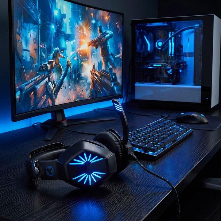 Actual product image Nedis Gaming Headset | Over Ear | Stereo | USB Type-A / 2x 3.5 mm | Foldable Microphone | 2.20 m | L (Cable)